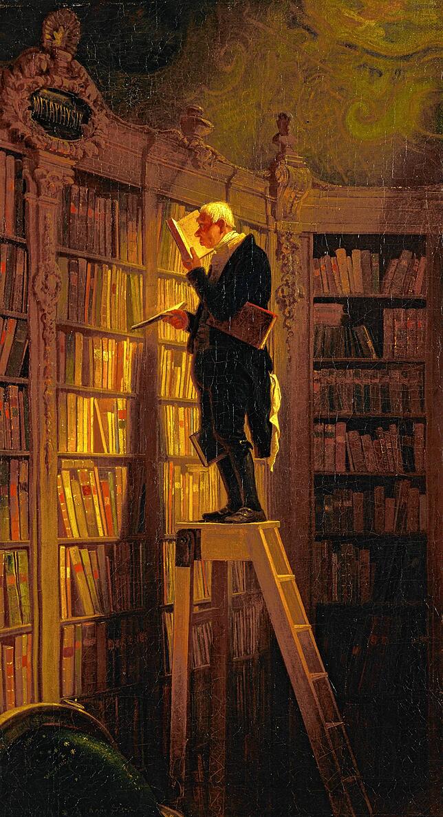 Karikatur eines Gelehrten: der Bücherwurm.