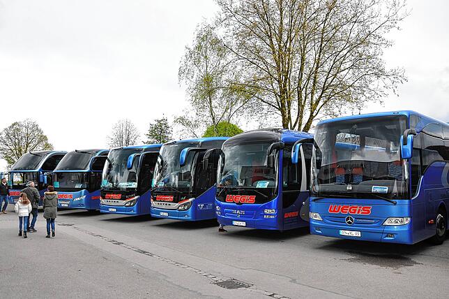 Die Flotte von Wegis-Reisen besteht aus Fernbussen, die normalerweise Ziele in ganz Europa ansteuern. Doch jetzt stehen sie auf dem ...