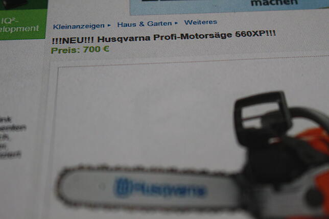 Die Anzeige ist online mittlerweile nicht mehr zu finden. Mit falscher Identität versuchte ein Betrüger über dieses Motorsägen-Angebot ...