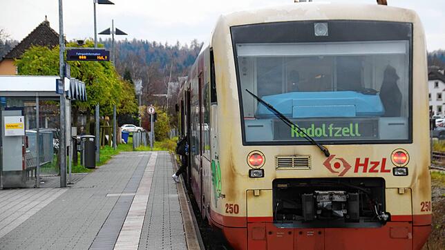 Ein Seehäslezug im Bahnhof von Stockach.