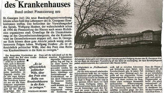 So berichtete der SÜDKURIER vor 25 Jahren über die damals noch sehr ungewisse Zukunft des städtischen Krankenhauses in St. Georgen.