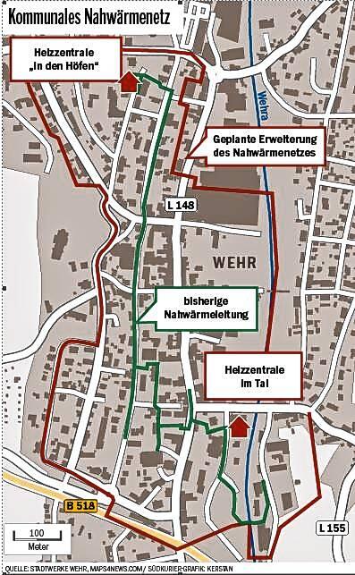 Die geplante Erweiterung des Nahwärmenetzes.