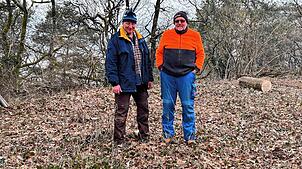 Die Brüder Erwin (links) und Manfred Hierholzer entfernen zugunsten von Wiesen Büsche und drängen den Waldrand auf der Halbinsel ...