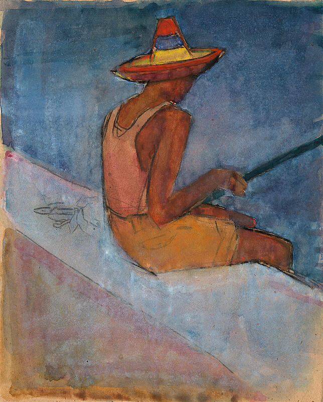 Ein Jugendwerk des Künstlers aus dem Jahr 1949: „Fischer mit Strohhut in Dämmerung“.