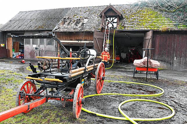 Die historische Spritze der Feuerwehr Rielasingen-Worblingen war ebenfalls in dem Gebäude untergebracht.