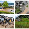 Die oberen beiden Bilder zeigen Überschwemmung und Schlammlawine in Ludwigshafen im Juli 2017. Links unten ist ein Foto vom Kanalausbau ...