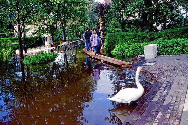Bild 28: Archivfotos vom Hochwasser 1999: Reichenau vom Festland abgeschnitten