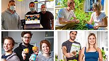 Vier Startups aus der Region und das Team dahinter: Food Alley aus Villingen-Schwenningen (links oben), Smootea aus Ravensburg (rechts ...