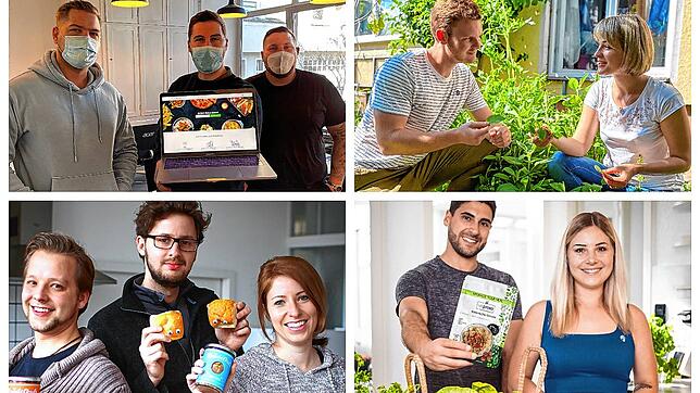 Vier Startups aus der Region und das Team dahinter: Food Alley aus Villingen-Schwenningen (links oben), Smootea aus Ravensburg (rechts ...