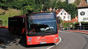 Ein Bus der Seelinie 7395 fährt in Meersburg am Hotel Wilder Mann um die Kurve. (Archivbild)
