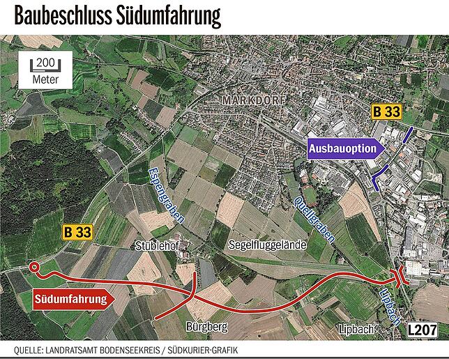 Auf rund 3,2 Kilometern Länge soll die Südumfahrung Markdorf den überörtlichen Verkehr an der Stadt vorbeiführen. Die Detailplanungen ...