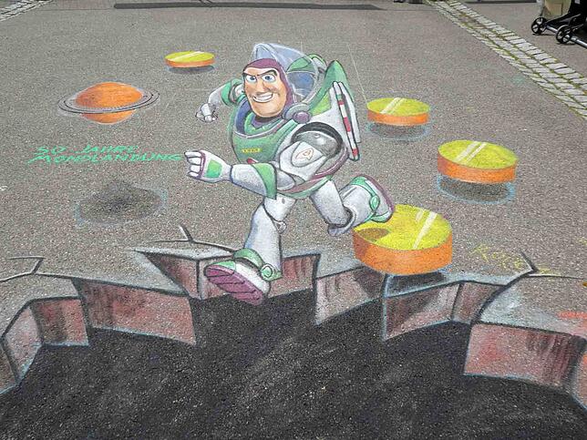 Dieses 3D-Motiv auf dem Street Art Festival malte Milivoj Kostic aus Serbien. Bild: Bernhard Lutz