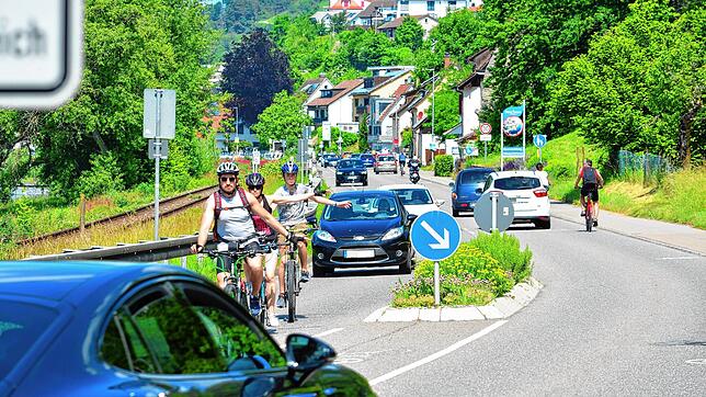 Ein Abenteuer: Am Ortsausgang von Sipplingen müssen die Nutzer des Radnetzes Bodensee kurz vor dem Ortsausgangsschild die Fahrbahn ...