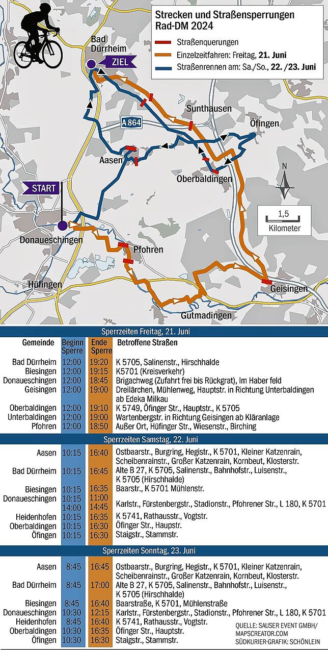 Bild 2: Straßensperrungen bei der Rad-DM 2024
