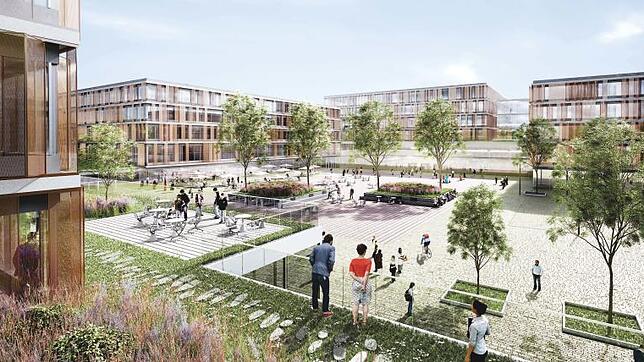 Eine Piazza und begrünte Terrassen sieht der erstplatzierte Entwurf für das Zentralklinikum vor.