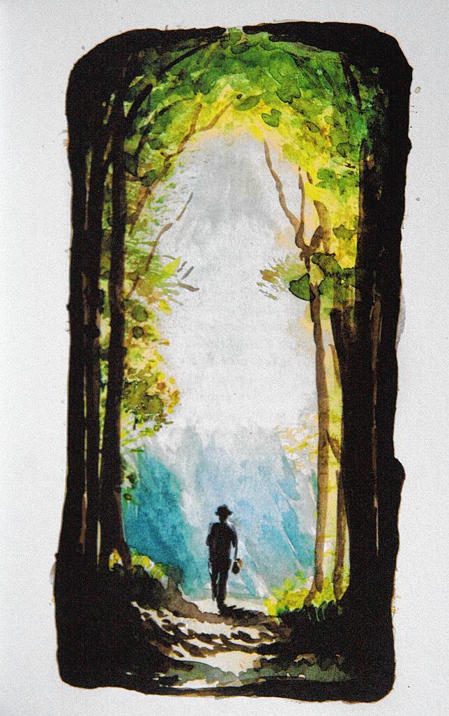 Eine Illustration von Sandhya Hasswani zur Geschichte „Die Begegnung mit dem Gaudihans“.