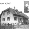 Der Soldat Alois Meier im Jahr 1914 mit Haus, Ehefrau und Tochter.