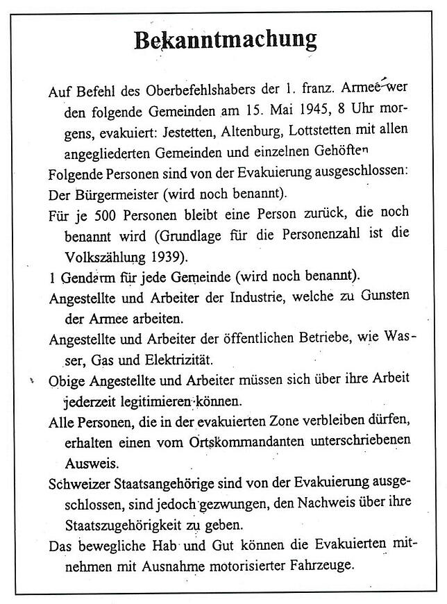 Die Bekanntmachung vom 14. Mai 1945.