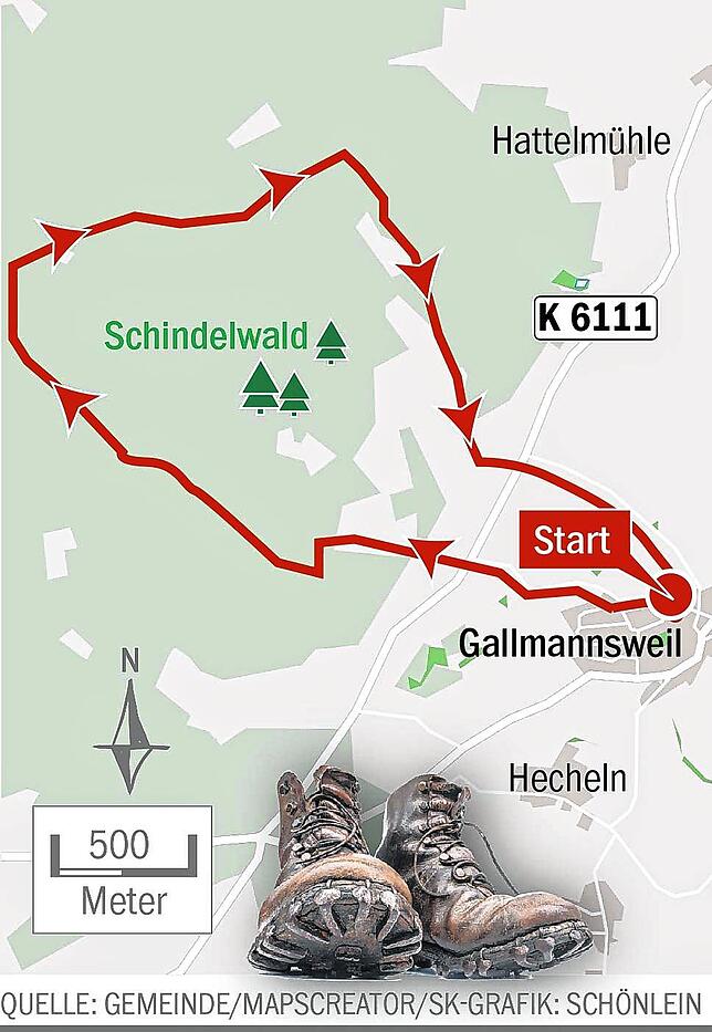 Die Route durch den Schindelwald.