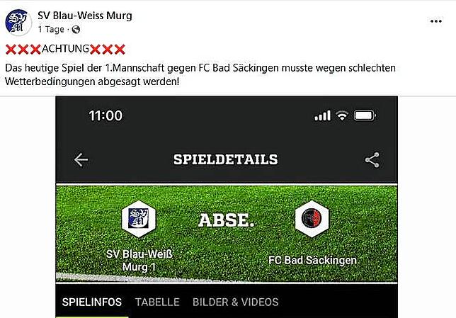 Screenshot von der Facebook-Seite des SV BW Murg