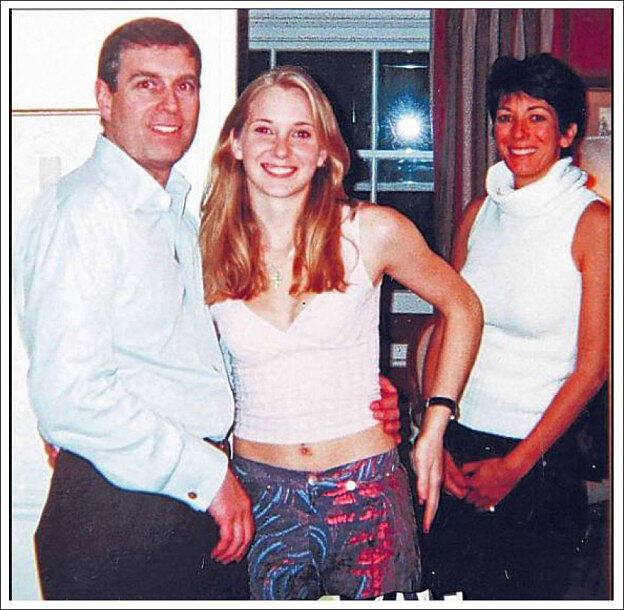 Prinz Andrew zweifelt an der Echtheit des Fotos, das ihn 2001 mit der damals 17-jährigen Viginia Giuffre zeigt. Daneben steht Epsteins ...