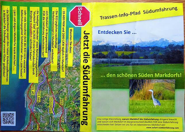 Das ist einer der gefälschten Flyer. Die Argumente der Straßengegner wurden durch solche pro Südumfahrung ersetzt.