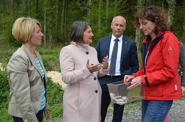 Austausch bei der Besichtigung des Amphibienleitsystems im Wangental (von links): Ira Sattler, Bärbel Schäfer, Martin Kessler und Ilona ...