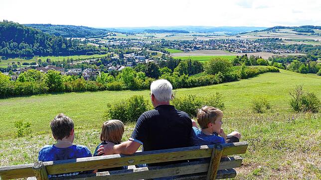 Hier oben lässt sich in den schönen Hegau blicken, von links: Hansi, Benedikt, Markus und Falko Bossenmaier.