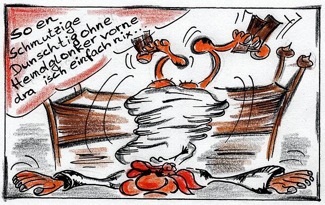 Es tut einen Schlag. Doch es ist nicht das Aufgehen der Himmelspforte, es ist der Schlag, nachdem Fabian Dieterle aus dem Bett fällt und ...