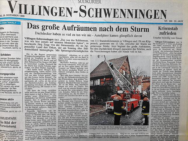 So berichtete der SÜDKURIER nach den Weihnachtsfeiertagen vor 25 Jahren über den Sturm „Lothar“.