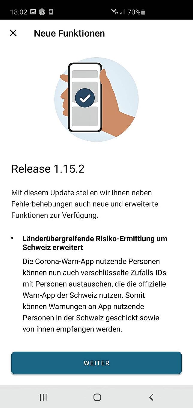 Nachricht von der deutschen Corona-Warnapp: Endlich ist sie mit der Schweizer Covid-App kompatibel. Eine wichtige Funktion in der ...
