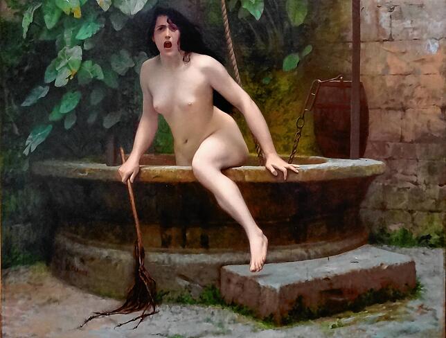 Jean-Léon Gérome: „Die Wahrheit steigt aus dem Brunnen, mit ihrer Peitsche bewaffnet, um die Menschheit zu züchtigen“, 1896