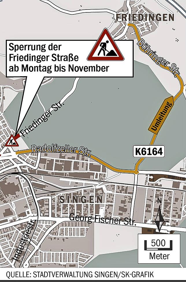 So verläuft die Umleitung von Singen nach Friedingen.