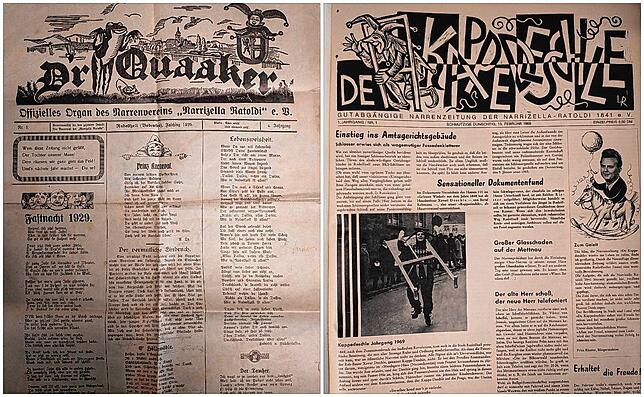 Alte und neue Narrenzeitung: Links der Quaaker, rechts die erste Ausgabe des Kappedeschle.