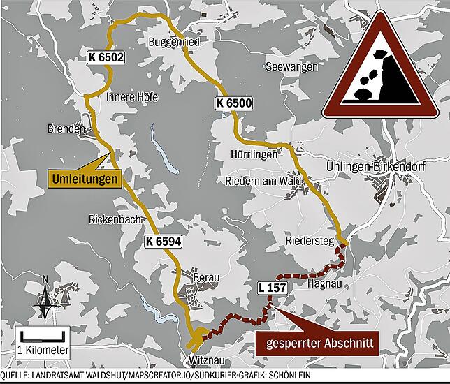 Bild 1: Achtung, Umleitung! Kein Durchkommen im Schlüchttal - wichtige Verkehrsachse derzeit gesperrt