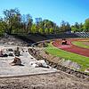 Im Bodensee-Stadion wird im April 2024 eifrig gearbeitet. Die Sanierungsmaßnahmen sollen pünktlich zum Campus-Festival fertiggestellt sein.