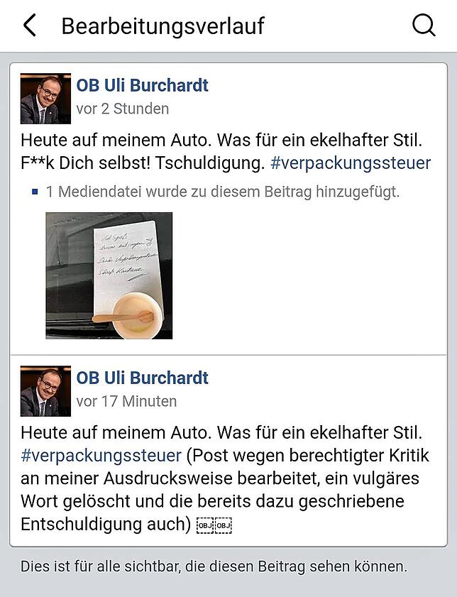 Diese Botschaft hat Oberbürgermeister Uli Burchardt am Wochenende unter anderem auf der Plattform Facebook veröffentlicht. Aus ...