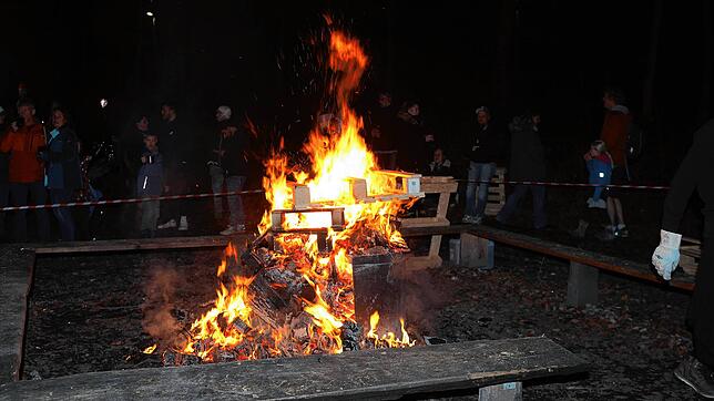 Bild 26: Konstanzer Fasnacht: Im Uniwald tanzen Narren und Mäschgerle am Feuer