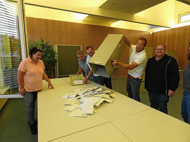 Wahllokal der beiden Wahlbezirke Dogern Ost und West war die Gemeindehalle, wo auch mit dem Glockenschlag um 18 Uhr die Urne für die ...