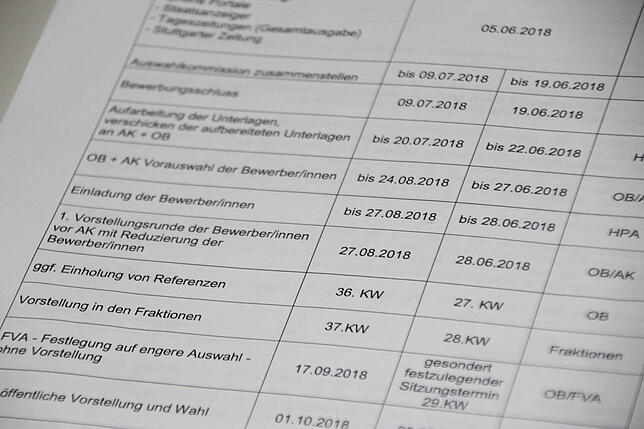 Die ursprüngliche Ratsvorlage sah in der Turbo-Variante 2 eine Bürgermeisterwahl binnen sechs Wochen vor. Das Regierungspräsidium ...