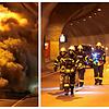 Wie Szenen aus einem Actionfilm: Die Feuerwehrleute machen sich im Tunnel auf die Suche nach dem Brandherd. Um die Übung möglichst ...