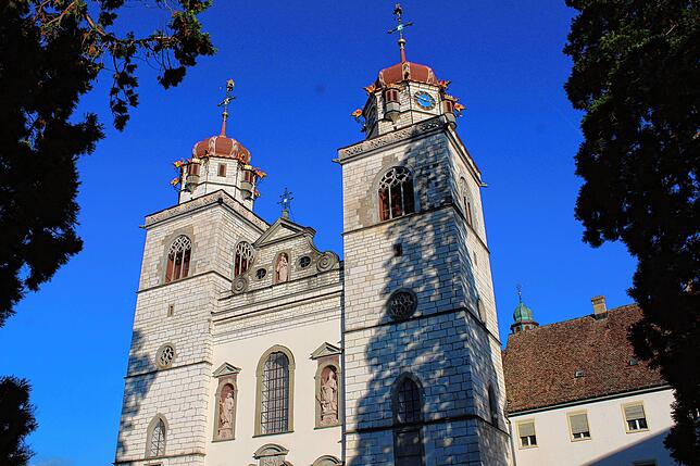 Die imposanten Türme der Klosterkirche Rheinau.