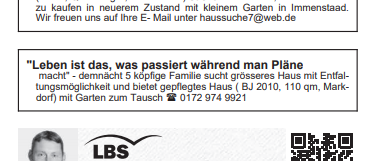 Mit dieser Anzeige bietet die Familie Böcker ihr Haus derzeit zum Tausch an.