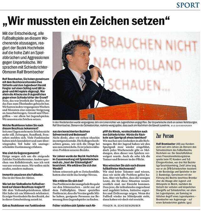 Rechtfertigung: Schiedsrichter-Chef Ralf Brombacher (Kandern) erklärte die generelle Spieltags-Absage im großen SÜDKURIER-Interview.