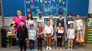 Die Erstklässler der Klasse 1GB der Hebelschule in Gottmadingen-Bietingen sind mit Klassenlehrerin Maximiliane Friedrich am Start.