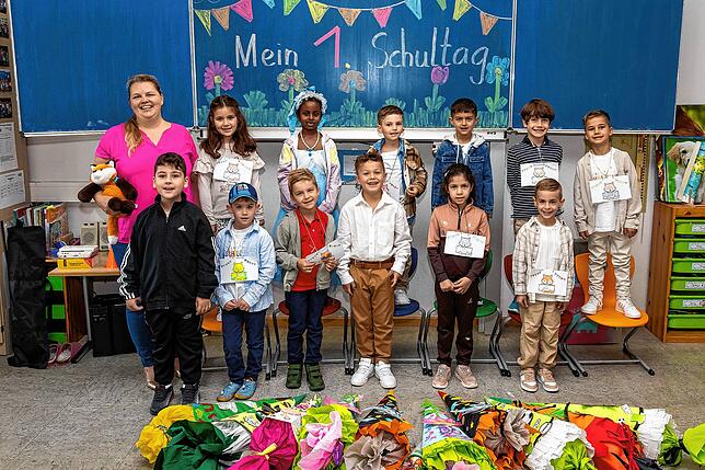 Die Erstklässler der Klasse 1GB der Hebelschule in Gottmadingen-Bietingen sind mit Klassenlehrerin Maximiliane Friedrich am Start.