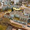 Blick von oben auf den Gebäudekomplex des Heilig-Geist-Spitals in den Villinger Erbsenlachen. Hier sollen über 400 Kriegsflüchtlinge aus ...