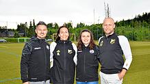 Freuen sich über die neue Spielgemeinschaft (von links): FCT-Vorsitzender Felix Kentischer, Andrea Limani, Lisa Nagel und ...