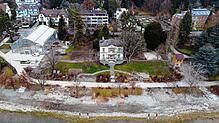 Das neue Ensemble in den Villengärten: Pflanzenhaus, Villa und Badehäuschen. Ein paar Wochen noch, dann ist dieser Bereich der ...