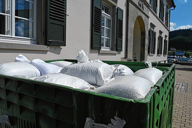 Sandsäcke, die an verschiedenen Stellen in Ludwigshafen, zum Einsatz kommen werden.